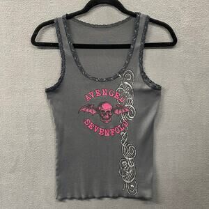 Vtg Y2K Lace Trim Avenged Sevenfold Tank Top Womens L Gray Skull Band Tee Logo